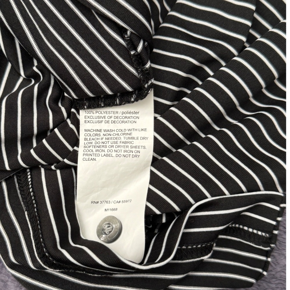 PGA Tour Golf Polo Shirt Striped Performance Black White Medium Short Sleeve - Picture 6 of 6